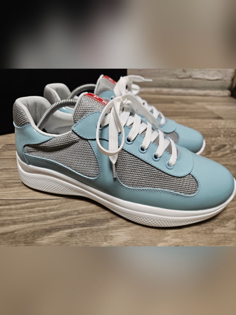 Prada Men's Light Blue Patent Leather Sneaker Size 43